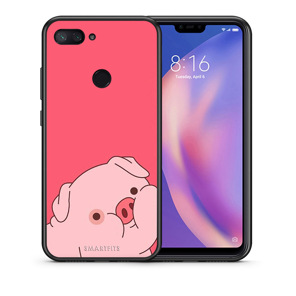 Θήκη Αγίου Βαλεντίνου Xiaomi Mi 8 Lite Pig Love 1 από τη Smartfits με σχέδιο στο πίσω μέρος και μαύρο περίβλημα | Xiaomi Mi 8 Lite Pig Love 1 case with colorful back and black bezels