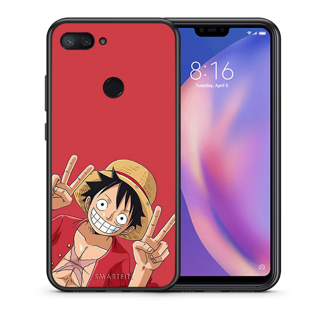 Θήκη Xiaomi Mi 8 Lite Pirate Luffy από τη Smartfits με σχέδιο στο πίσω μέρος και μαύρο περίβλημα | Xiaomi Mi 8 Lite Pirate Luffy case with colorful back and black bezels
