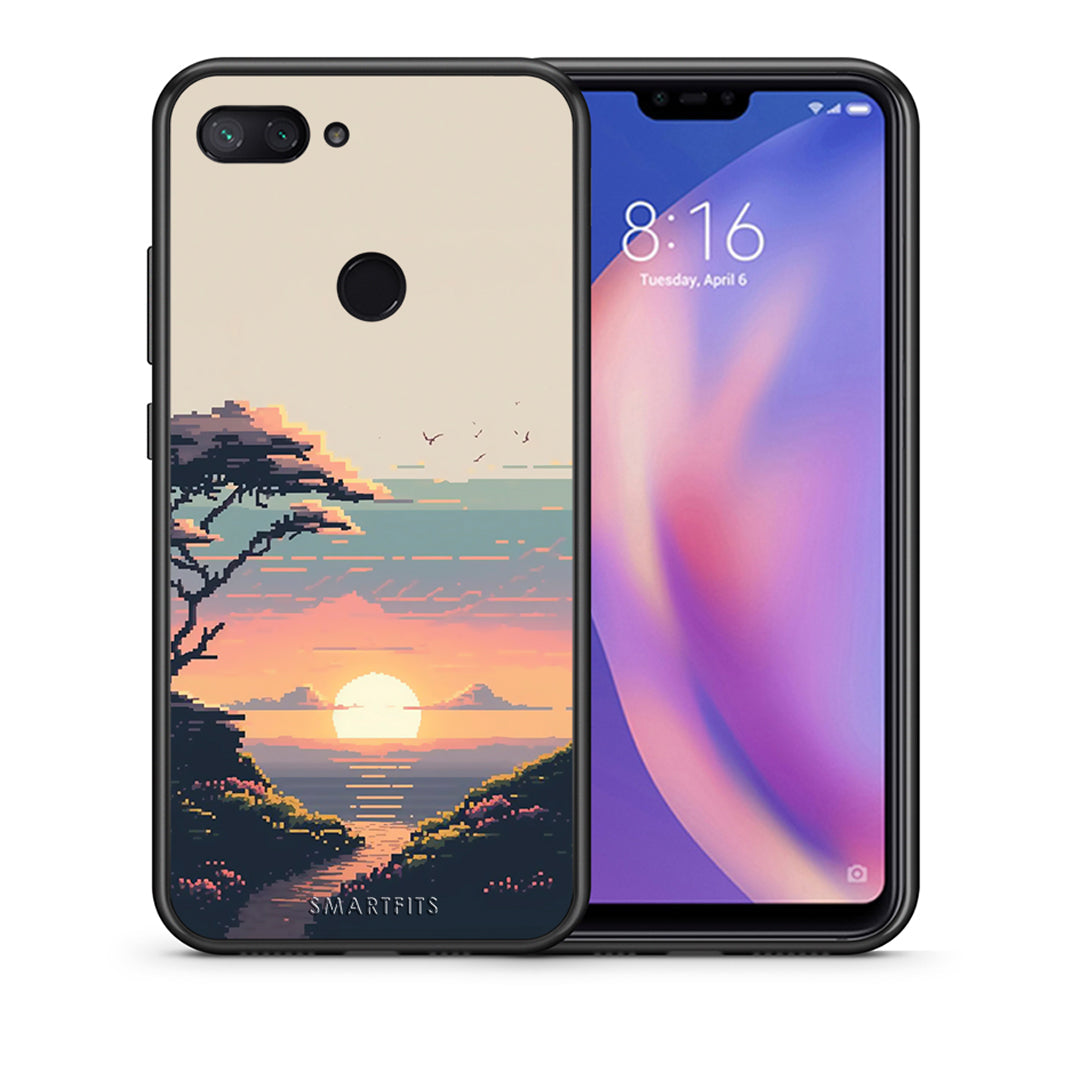 Θήκη Xiaomi Mi 8 Lite Pixel Sunset από τη Smartfits με σχέδιο στο πίσω μέρος και μαύρο περίβλημα | Xiaomi Mi 8 Lite Pixel Sunset case with colorful back and black bezels