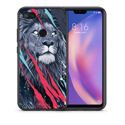 Θήκη Xiaomi Mi 8 Lite Lion Designer PopArt από τη Smartfits με σχέδιο στο πίσω μέρος και μαύρο περίβλημα | Xiaomi Mi 8 Lite Lion Designer PopArt case with colorful back and black bezels