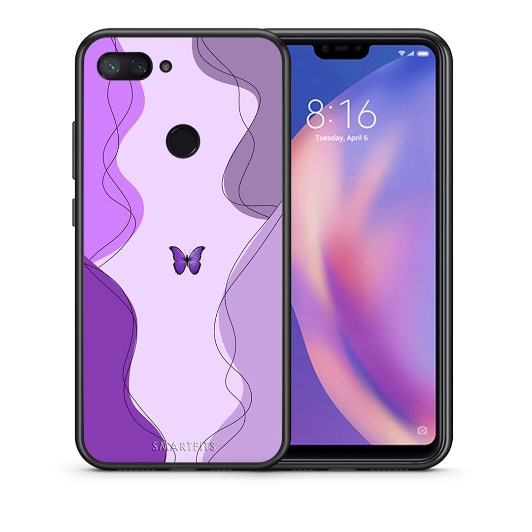 Θήκη Αγίου Βαλεντίνου Xiaomi Mi 8 Lite Purple Mariposa από τη Smartfits με σχέδιο στο πίσω μέρος και μαύρο περίβλημα | Xiaomi Mi 8 Lite Purple Mariposa case with colorful back and black bezels