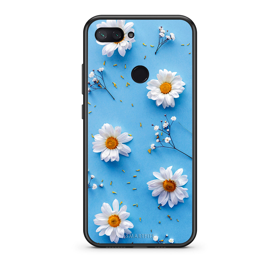 Xiaomi Mi 8 Lite Real Daisies θήκη από τη Smartfits με σχέδιο στο πίσω μέρος και μαύρο περίβλημα | Smartphone case with colorful back and black bezels by Smartfits