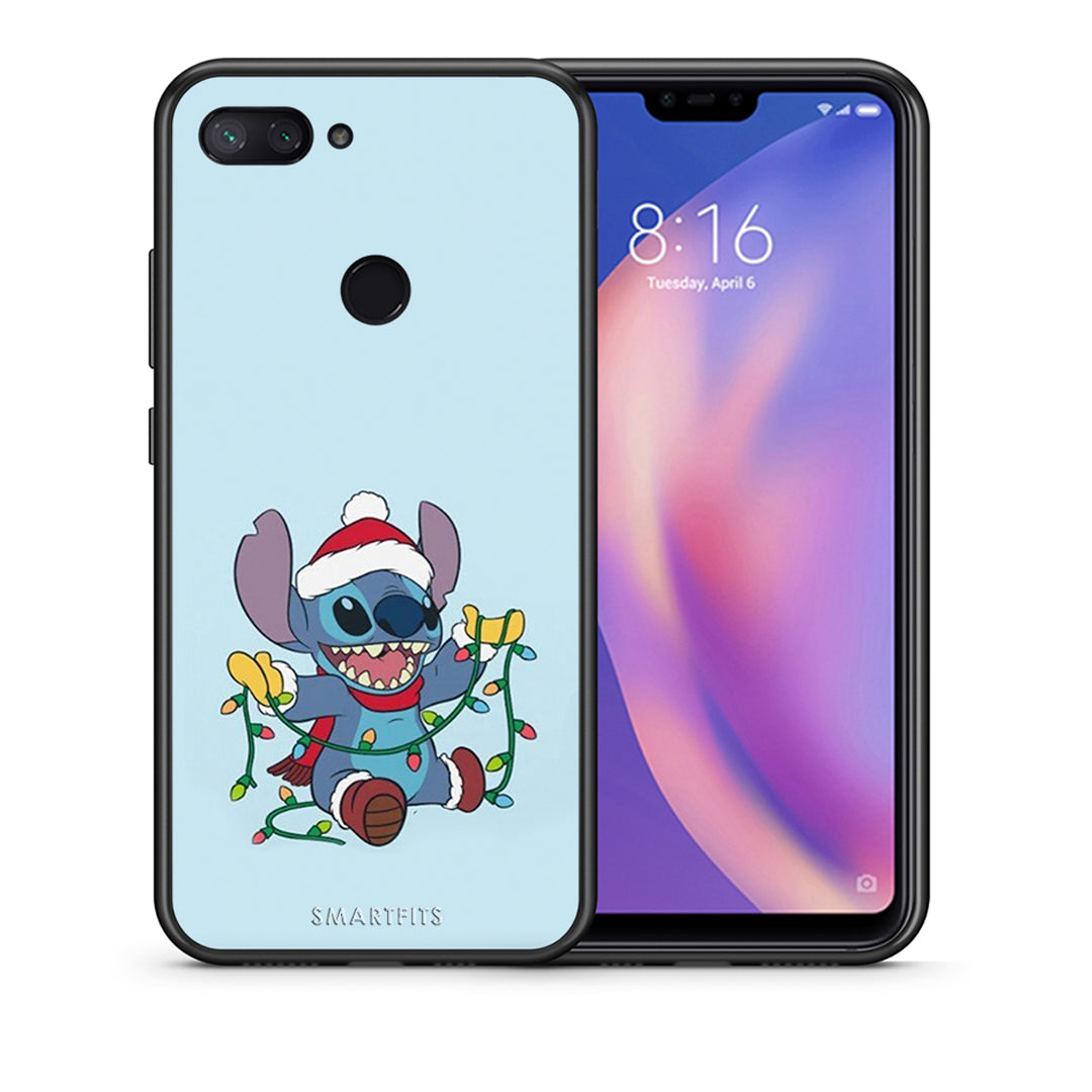 Θήκη Xiaomi Mi 8 Lite Santa Stich από τη Smartfits με σχέδιο στο πίσω μέρος και μαύρο περίβλημα | Xiaomi Mi 8 Lite Santa Stich case with colorful back and black bezels