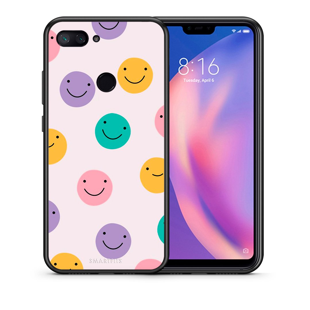 Θήκη Xiaomi Mi 8 Lite Smiley Faces από τη Smartfits με σχέδιο στο πίσω μέρος και μαύρο περίβλημα | Xiaomi Mi 8 Lite Smiley Faces case with colorful back and black bezels