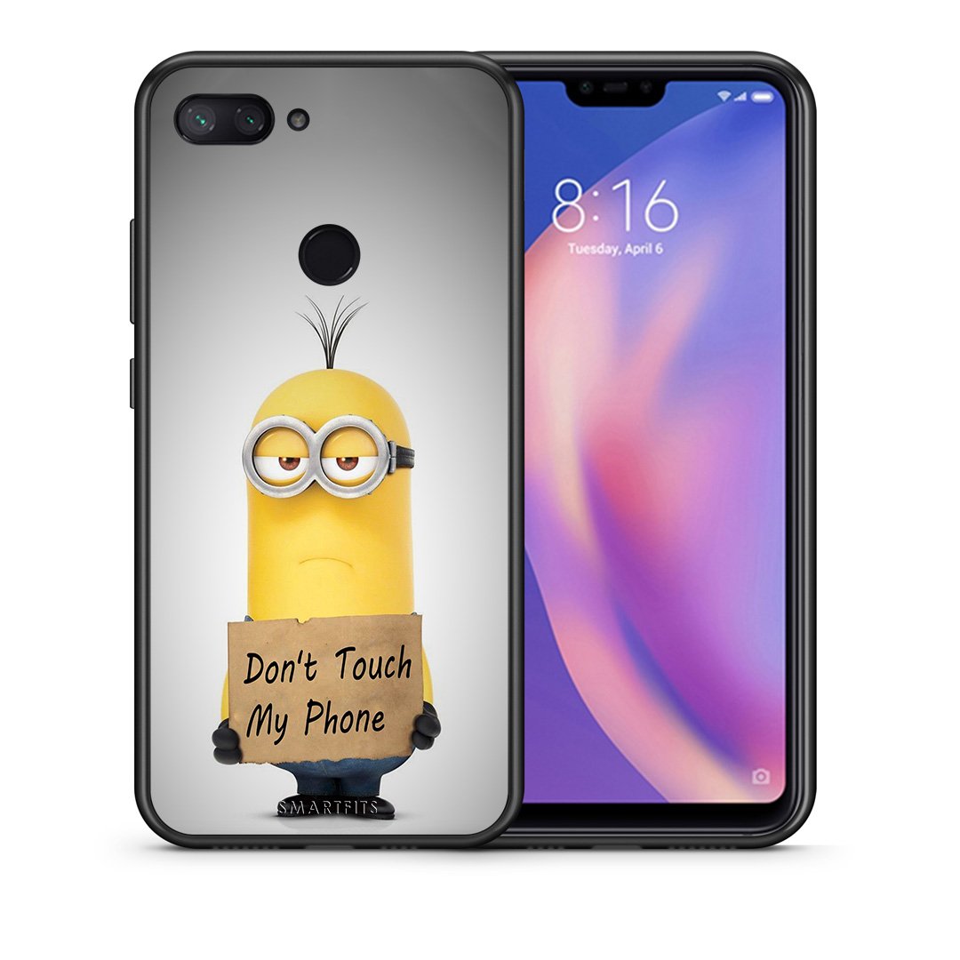 Θήκη Xiaomi Mi 8 Lite Minion Text από τη Smartfits με σχέδιο στο πίσω μέρος και μαύρο περίβλημα | Xiaomi Mi 8 Lite Minion Text case with colorful back and black bezels