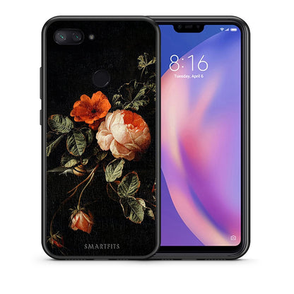 Θήκη Xiaomi Mi 8 Lite Vintage Roses από τη Smartfits με σχέδιο στο πίσω μέρος και μαύρο περίβλημα | Xiaomi Mi 8 Lite Vintage Roses case with colorful back and black bezels