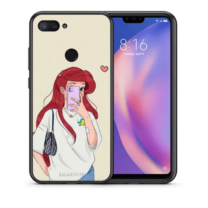 Θήκη Xiaomi Mi 8 Lite Walking Mermaid από τη Smartfits με σχέδιο στο πίσω μέρος και μαύρο περίβλημα | Xiaomi Mi 8 Lite Walking Mermaid case with colorful back and black bezels