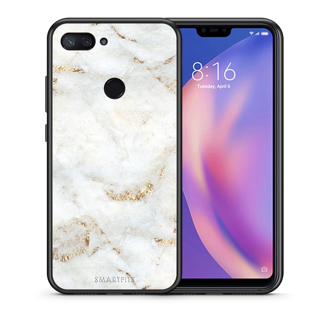 Θήκη Xiaomi Mi 8 Lite White Gold Marble από τη Smartfits με σχέδιο στο πίσω μέρος και μαύρο περίβλημα | Xiaomi Mi 8 Lite White Gold Marble case with colorful back and black bezels