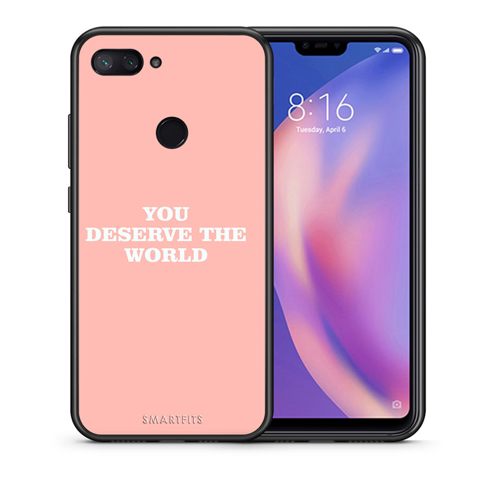 Θήκη Αγίου Βαλεντίνου Xiaomi Mi 8 Lite You Deserve The World από τη Smartfits με σχέδιο στο πίσω μέρος και μαύρο περίβλημα | Xiaomi Mi 8 Lite You Deserve The World case with colorful back and black bezels