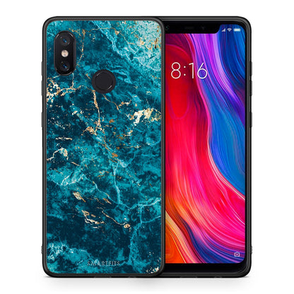 Θήκη Xiaomi Mi 8 Marble Blue από τη Smartfits με σχέδιο στο πίσω μέρος και μαύρο περίβλημα | Xiaomi Mi 8 Marble Blue case with colorful back and black bezels