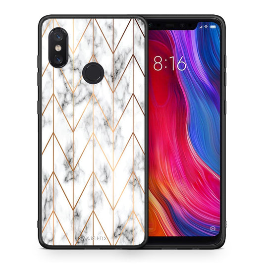 Θήκη Xiaomi Mi 8 Gold Geometric Marble από τη Smartfits με σχέδιο στο πίσω μέρος και μαύρο περίβλημα | Xiaomi Mi 8 Gold Geometric Marble case with colorful back and black bezels