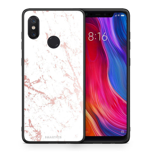 Θήκη Xiaomi Mi 8 Pink Splash Marble από τη Smartfits με σχέδιο στο πίσω μέρος και μαύρο περίβλημα | Xiaomi Mi 8 Pink Splash Marble case with colorful back and black bezels