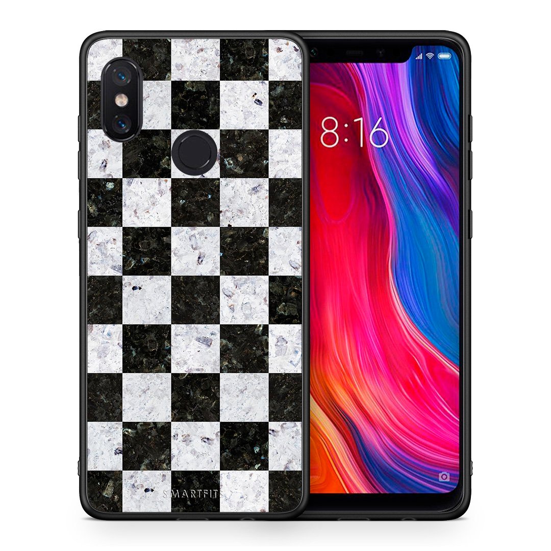 Θήκη Xiaomi Mi 8 Square Geometric Marble από τη Smartfits με σχέδιο στο πίσω μέρος και μαύρο περίβλημα | Xiaomi Mi 8 Square Geometric Marble case with colorful back and black bezels