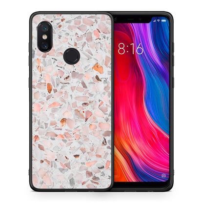 Θήκη Xiaomi Mi 8 Marble Terrazzo από τη Smartfits με σχέδιο στο πίσω μέρος και μαύρο περίβλημα | Xiaomi Mi 8 Marble Terrazzo case with colorful back and black bezels