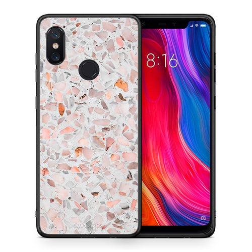 Θήκη Xiaomi Mi 8 Marble Terrazzo από τη Smartfits με σχέδιο στο πίσω μέρος και μαύρο περίβλημα | Xiaomi Mi 8 Marble Terrazzo case with colorful back and black bezels
