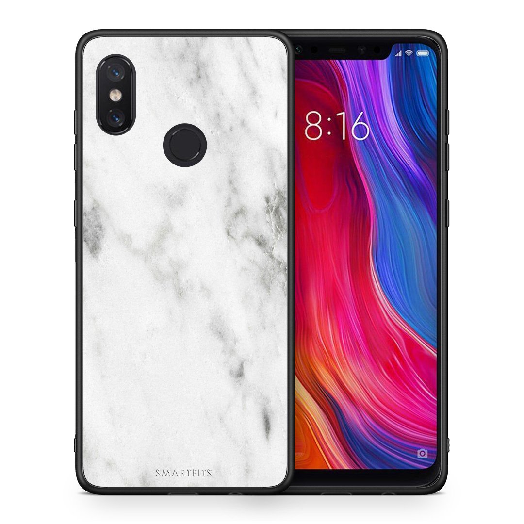 Θήκη Xiaomi Mi 8 White Marble από τη Smartfits με σχέδιο στο πίσω μέρος και μαύρο περίβλημα | Xiaomi Mi 8 White Marble case with colorful back and black bezels