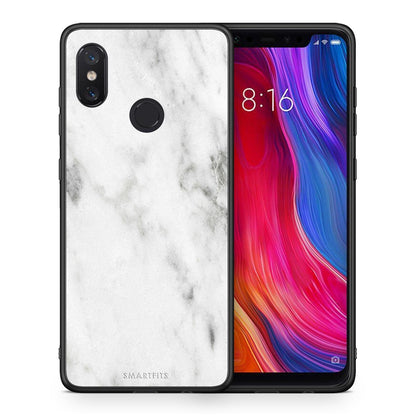 Θήκη Xiaomi Mi 8 White Marble από τη Smartfits με σχέδιο στο πίσω μέρος και μαύρο περίβλημα | Xiaomi Mi 8 White Marble case with colorful back and black bezels