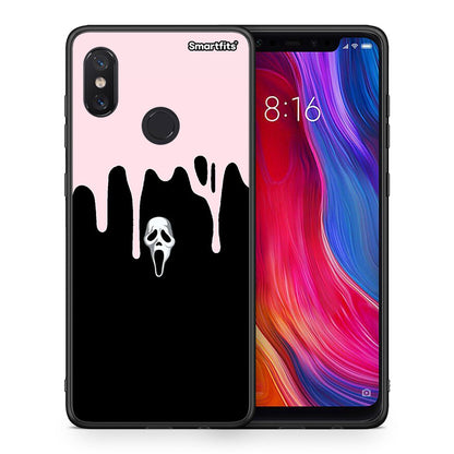 Θήκη Xiaomi Mi 8 Melting Halloween Mask από τη Smartfits με σχέδιο στο πίσω μέρος και μαύρο περίβλημα | Xiaomi Mi 8 Melting Halloween Mask case with colorful back and black bezels