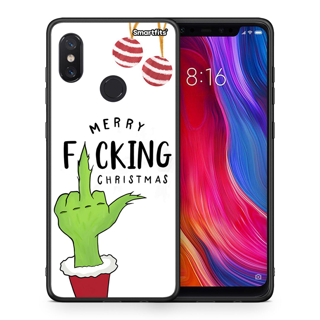 Θήκη Xiaomi Mi 8 Merry F Xmas από τη Smartfits με σχέδιο στο πίσω μέρος και μαύρο περίβλημα | Xiaomi Mi 8 Merry F Xmas case with colorful back and black bezels