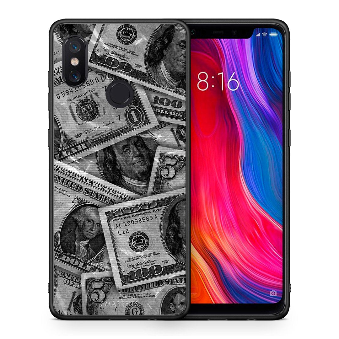 Θήκη Xiaomi Mi 8 Money Dollars από τη Smartfits με σχέδιο στο πίσω μέρος και μαύρο περίβλημα | Xiaomi Mi 8 Money Dollars case with colorful back and black bezels