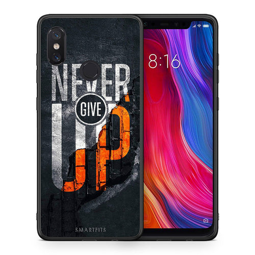 Θήκη Αγίου Βαλεντίνου Xiaomi Mi 8 Never Give Up από τη Smartfits με σχέδιο στο πίσω μέρος και μαύρο περίβλημα | Xiaomi Mi 8 Never Give Up case with colorful back and black bezels