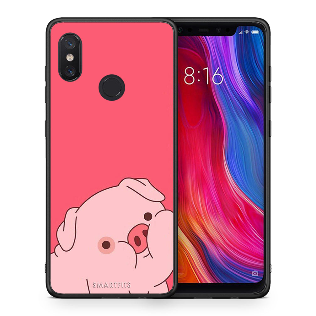 Θήκη Αγίου Βαλεντίνου Xiaomi Mi 8 Pig Love 1 από τη Smartfits με σχέδιο στο πίσω μέρος και μαύρο περίβλημα | Xiaomi Mi 8 Pig Love 1 case with colorful back and black bezels