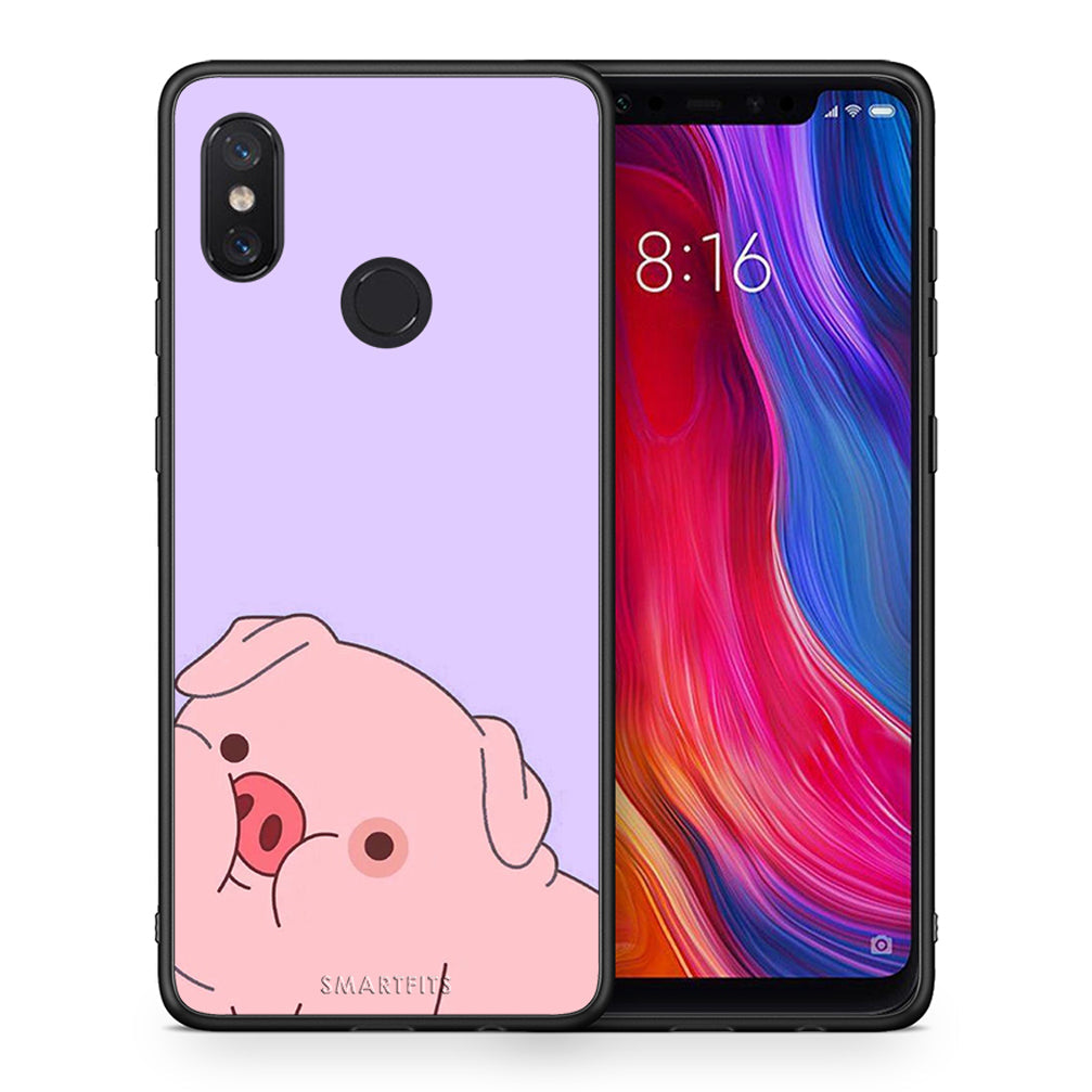 Θήκη Αγίου Βαλεντίνου Xiaomi Mi 8 Pig Love 2 από τη Smartfits με σχέδιο στο πίσω μέρος και μαύρο περίβλημα | Xiaomi Mi 8 Pig Love 2 case with colorful back and black bezels