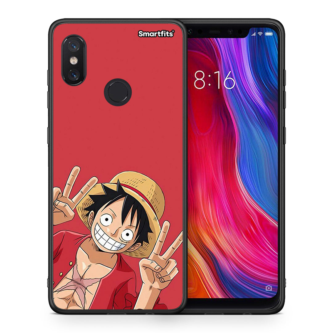 Θήκη Xiaomi Mi 8 Pirate Luffy από τη Smartfits με σχέδιο στο πίσω μέρος και μαύρο περίβλημα | Xiaomi Mi 8 Pirate Luffy case with colorful back and black bezels