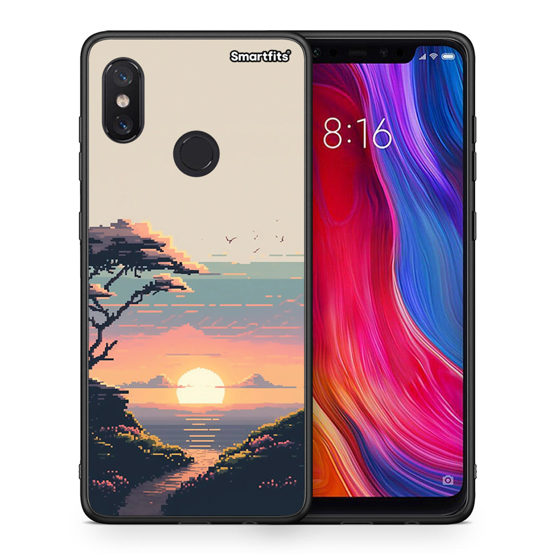 Θήκη Xiaomi Mi 8 Pixel Sunset από τη Smartfits με σχέδιο στο πίσω μέρος και μαύρο περίβλημα | Xiaomi Mi 8 Pixel Sunset case with colorful back and black bezels