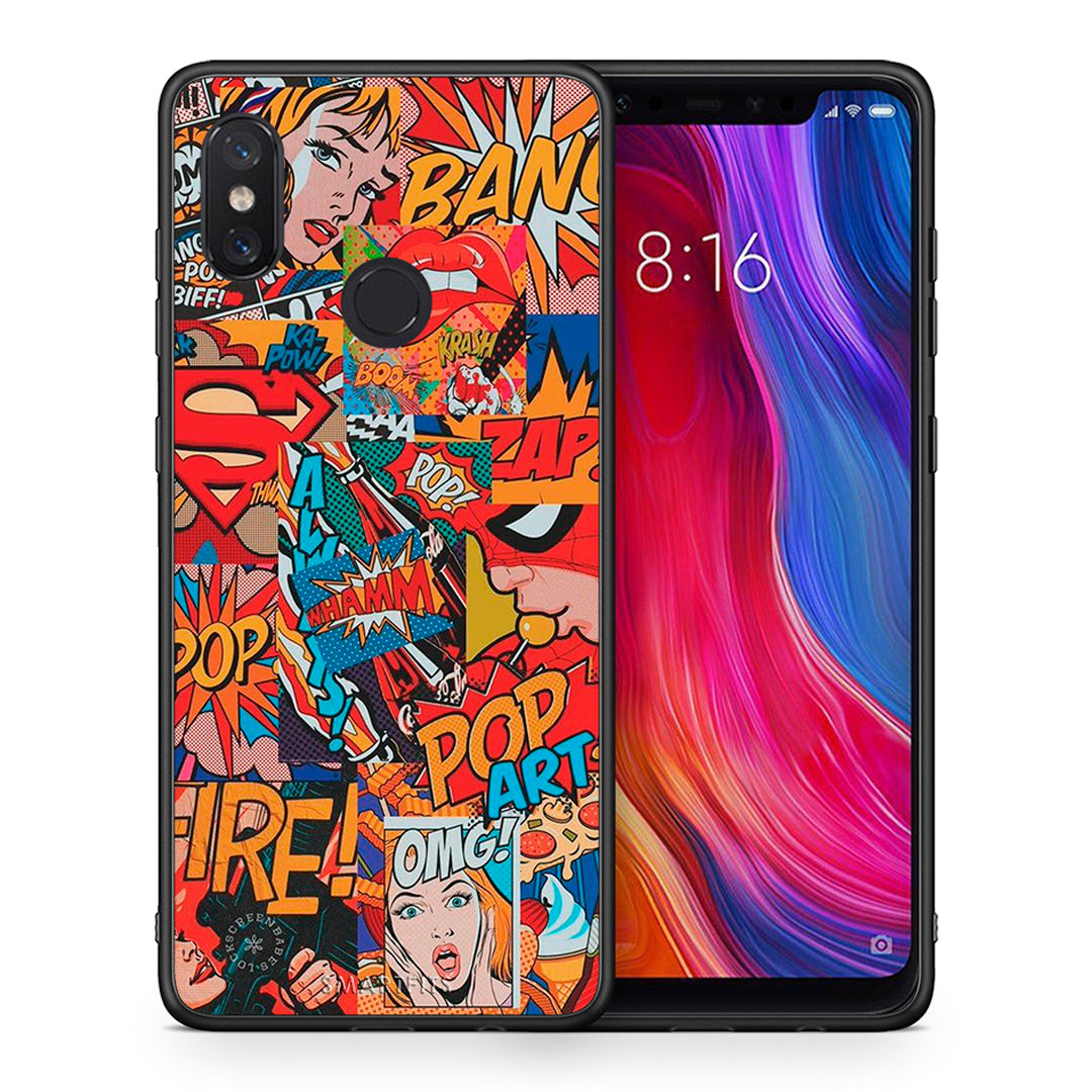 Θήκη Xiaomi Mi 8 PopArt OMG από τη Smartfits με σχέδιο στο πίσω μέρος και μαύρο περίβλημα | Xiaomi Mi 8 PopArt OMG case with colorful back and black bezels