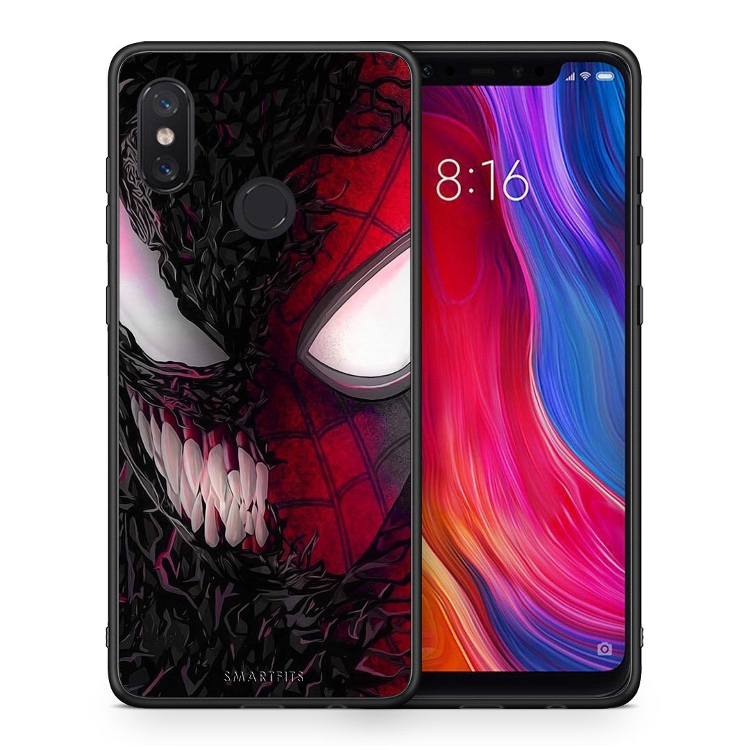 Θήκη Xiaomi Mi 8 SpiderVenom PopArt από τη Smartfits με σχέδιο στο πίσω μέρος και μαύρο περίβλημα | Xiaomi Mi 8 SpiderVenom PopArt case with colorful back and black bezels