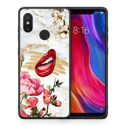 Θήκη Xiaomi Mi 8 Red Lips από τη Smartfits με σχέδιο στο πίσω μέρος και μαύρο περίβλημα | Xiaomi Mi 8 Red Lips case with colorful back and black bezels