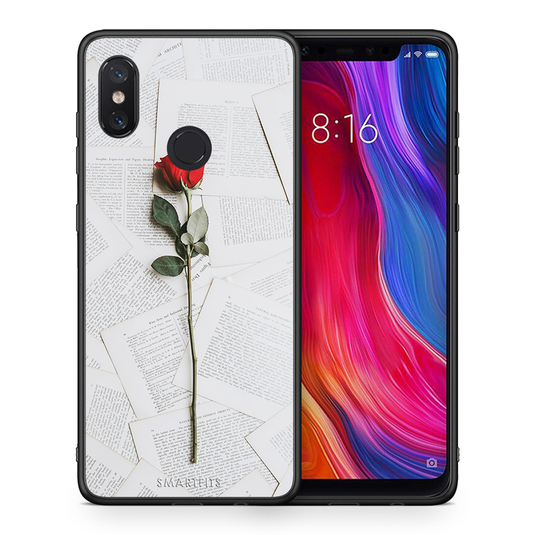 Θήκη Xiaomi Mi 8 Red Rose από τη Smartfits με σχέδιο στο πίσω μέρος και μαύρο περίβλημα | Xiaomi Mi 8 Red Rose case with colorful back and black bezels