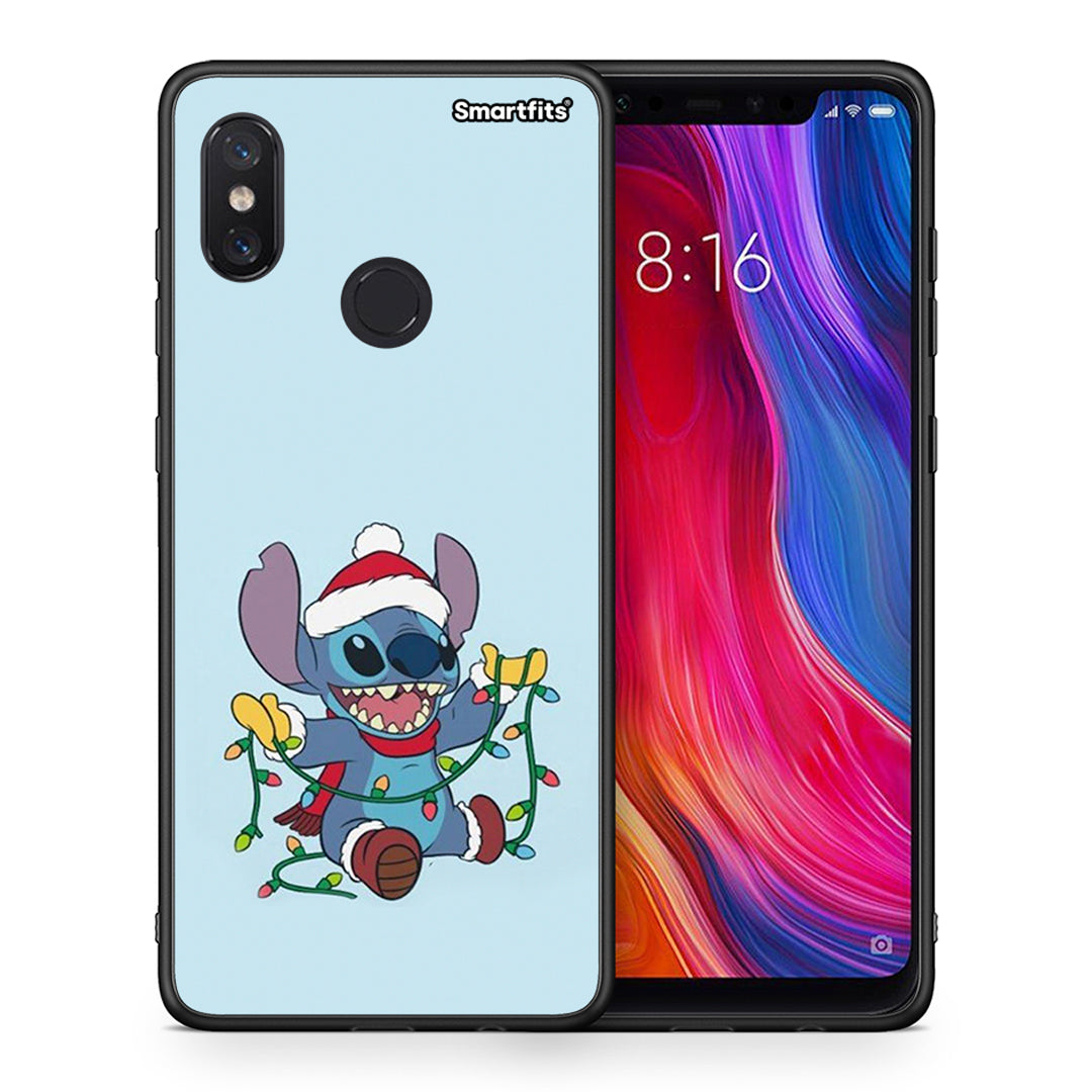 Θήκη Xiaomi Mi 8 Santa Stich από τη Smartfits με σχέδιο στο πίσω μέρος και μαύρο περίβλημα | Xiaomi Mi 8 Santa Stich case with colorful back and black bezels