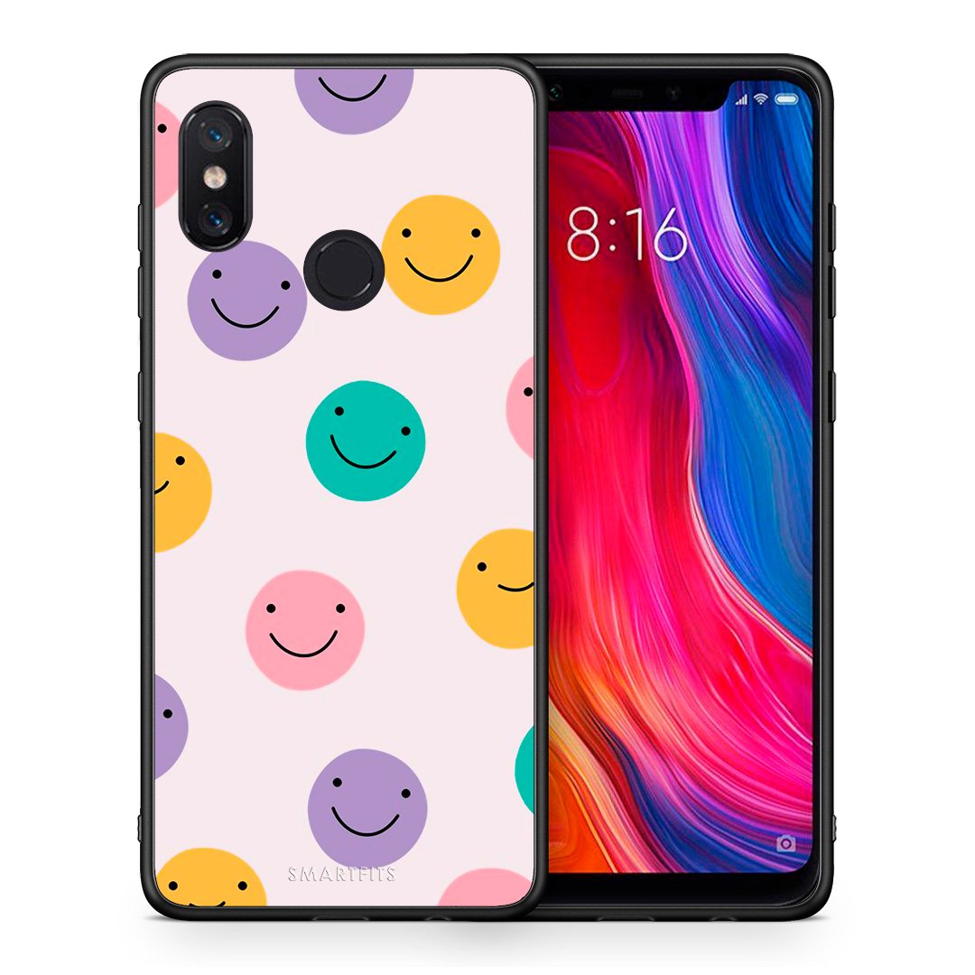 Θήκη Xiaomi Mi 8 Smiley Faces από τη Smartfits με σχέδιο στο πίσω μέρος και μαύρο περίβλημα | Xiaomi Mi 8 Smiley Faces case with colorful back and black bezels