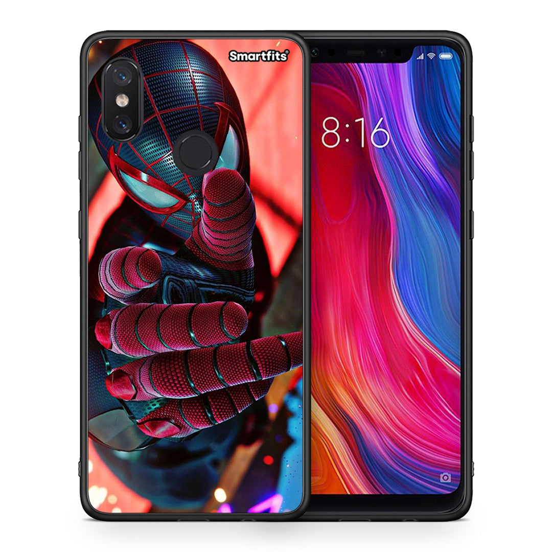 Θήκη Xiaomi Mi 8 Spider Hand από τη Smartfits με σχέδιο στο πίσω μέρος και μαύρο περίβλημα | Xiaomi Mi 8 Spider Hand case with colorful back and black bezels