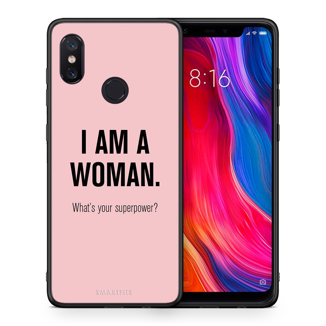 Θήκη Xiaomi Mi 8 Superpower Woman από τη Smartfits με σχέδιο στο πίσω μέρος και μαύρο περίβλημα | Xiaomi Mi 8 Superpower Woman case with colorful back and black bezels