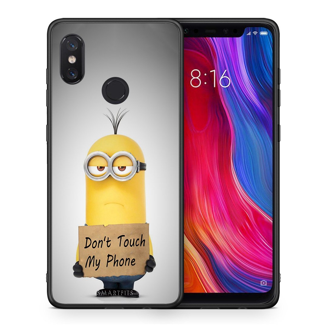 Θήκη Xiaomi Mi 8 Minion Text από τη Smartfits με σχέδιο στο πίσω μέρος και μαύρο περίβλημα | Xiaomi Mi 8 Minion Text case with colorful back and black bezels