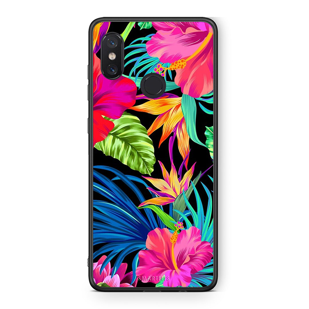 Xiaomi Mi 8 Tropical Flowers θήκη από τη Smartfits με σχέδιο στο πίσω μέρος και μαύρο περίβλημα | Smartphone case with colorful back and black bezels by Smartfits