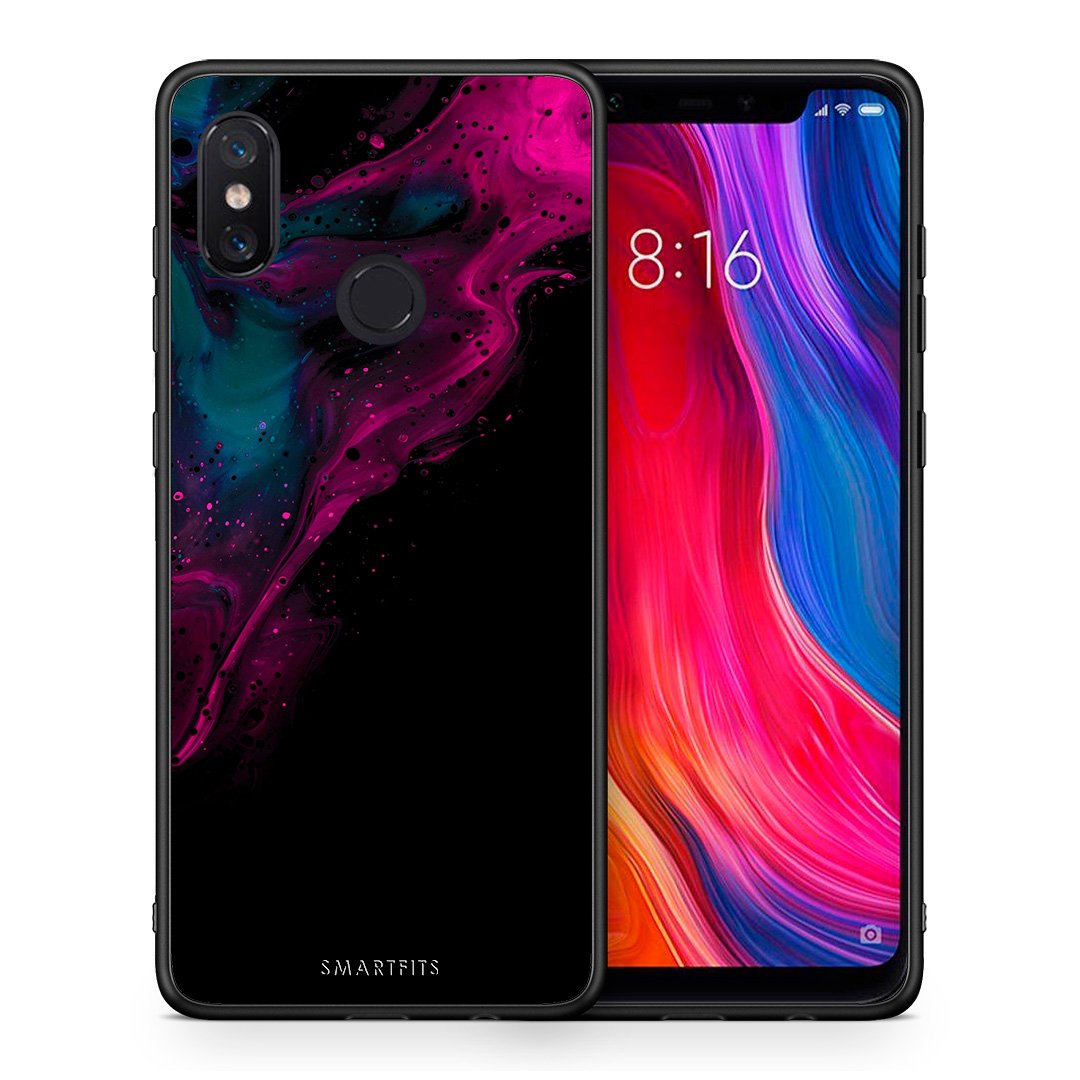 Θήκη Xiaomi Mi 8 Pink Black Watercolor από τη Smartfits με σχέδιο στο πίσω μέρος και μαύρο περίβλημα | Xiaomi Mi 8 Pink Black Watercolor case with colorful back and black bezels