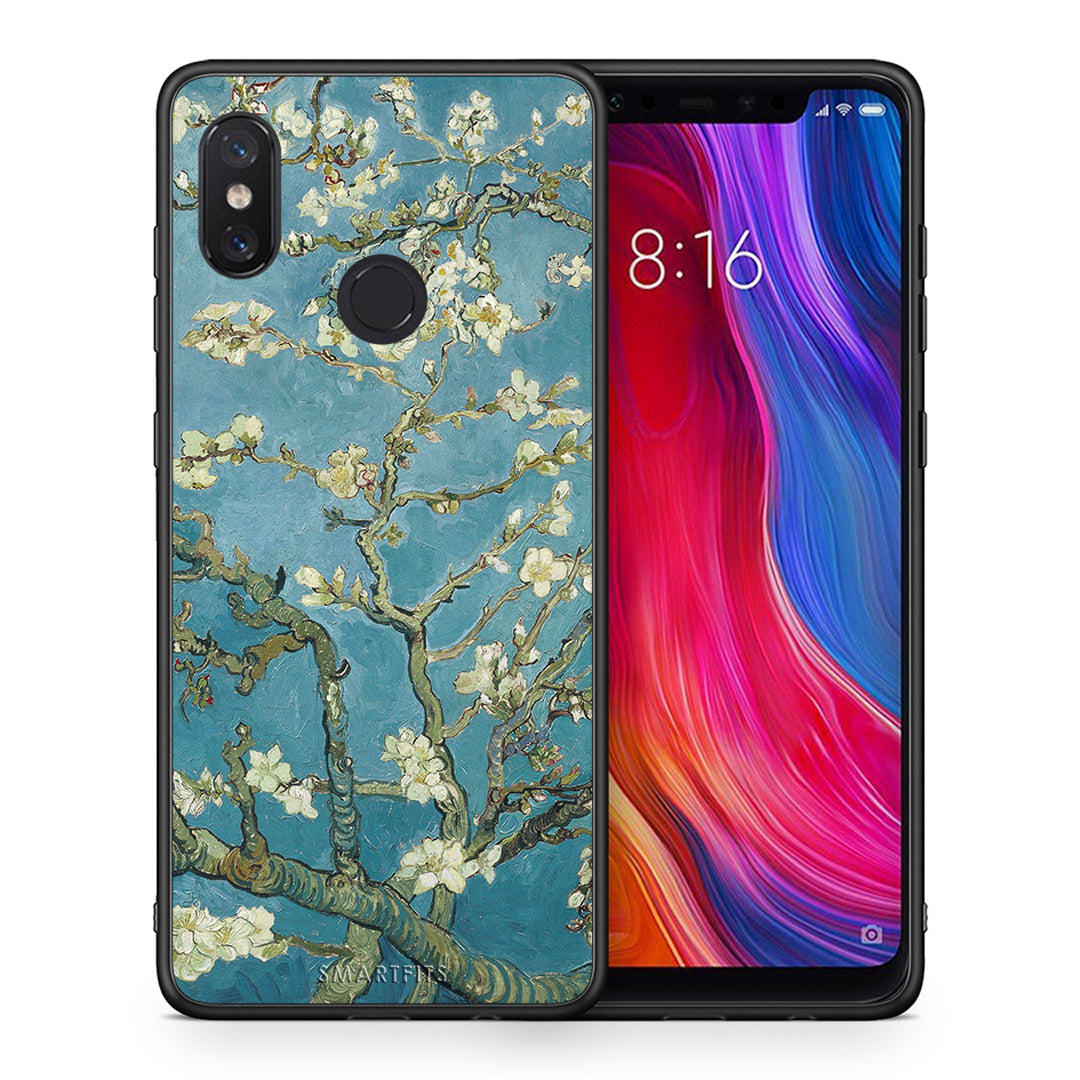 Θήκη Xiaomi Mi 8 White Blossoms από τη Smartfits με σχέδιο στο πίσω μέρος και μαύρο περίβλημα | Xiaomi Mi 8 White Blossoms case with colorful back and black bezels