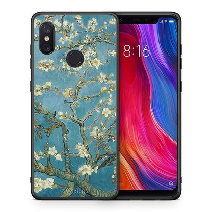 Θήκη Xiaomi Mi 8 White Blossoms από τη Smartfits με σχέδιο στο πίσω μέρος και μαύρο περίβλημα | Xiaomi Mi 8 White Blossoms case with colorful back and black bezels