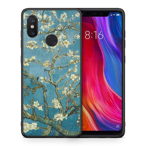 Θήκη Xiaomi Mi 8 White Blossoms από τη Smartfits με σχέδιο στο πίσω μέρος και μαύρο περίβλημα | Xiaomi Mi 8 White Blossoms case with colorful back and black bezels