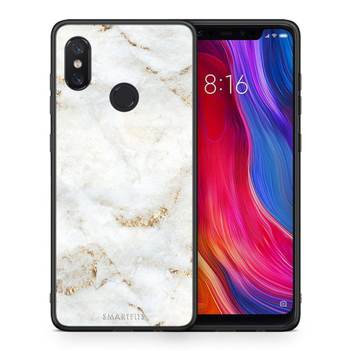 Θήκη Xiaomi Mi 8 White Gold Marble από τη Smartfits με σχέδιο στο πίσω μέρος και μαύρο περίβλημα | Xiaomi Mi 8 White Gold Marble case with colorful back and black bezels
