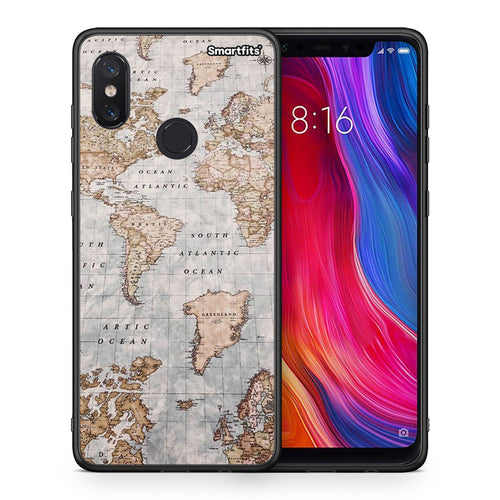 Θήκη Xiaomi Mi 8 World Map από τη Smartfits με σχέδιο στο πίσω μέρος και μαύρο περίβλημα | Xiaomi Mi 8 World Map case with colorful back and black bezels