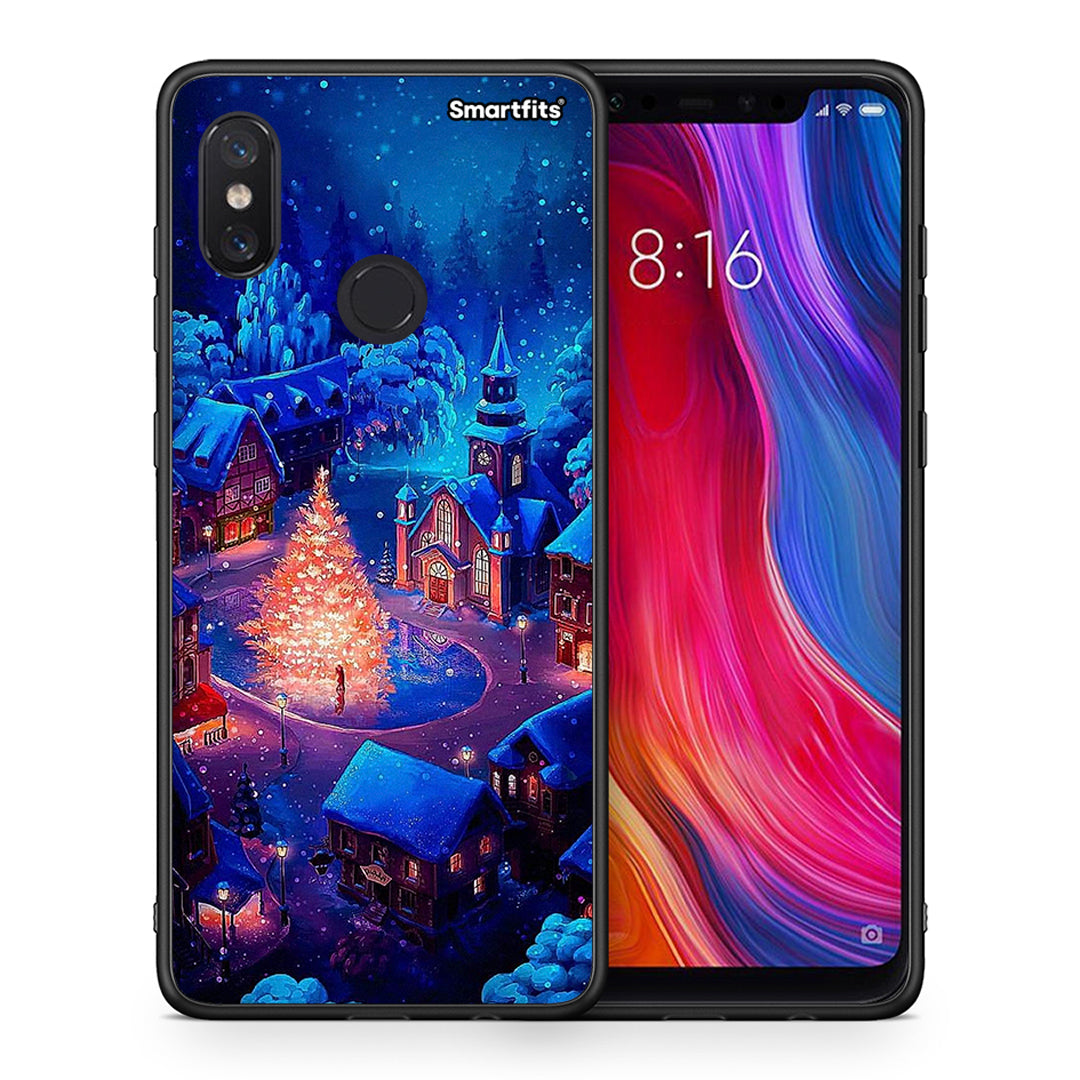 Θήκη Xiaomi Mi 8 Xmas Village από τη Smartfits με σχέδιο στο πίσω μέρος και μαύρο περίβλημα | Xiaomi Mi 8 Xmas Village case with colorful back and black bezels