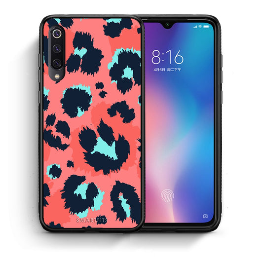 Θήκη Xiaomi Mi 9 Pink Leopard Animal από τη Smartfits με σχέδιο στο πίσω μέρος και μαύρο περίβλημα | Xiaomi Mi 9 Pink Leopard Animal case with colorful back and black bezels