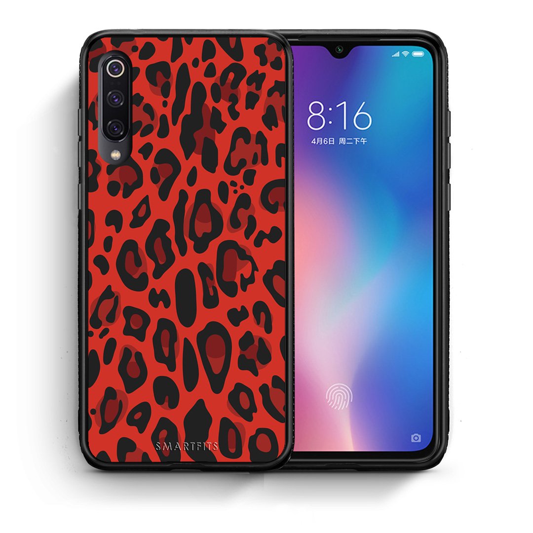 Θήκη Xiaomi Mi 9 Red Leopard Animal από τη Smartfits με σχέδιο στο πίσω μέρος και μαύρο περίβλημα | Xiaomi Mi 9 Red Leopard Animal case with colorful back and black bezels