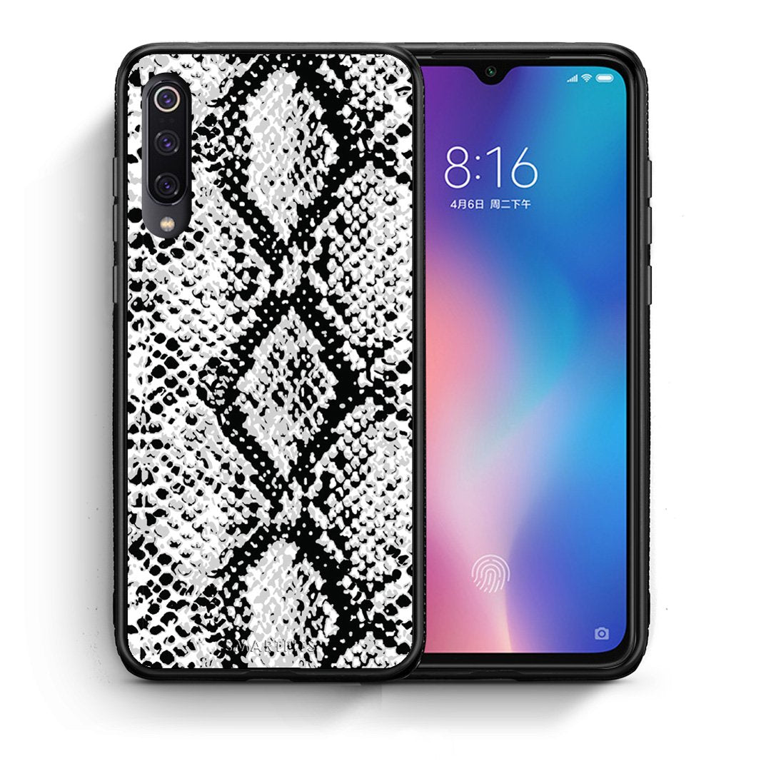 Θήκη Xiaomi Mi 9 White Snake Animal από τη Smartfits με σχέδιο στο πίσω μέρος και μαύρο περίβλημα | Xiaomi Mi 9 White Snake Animal case with colorful back and black bezels