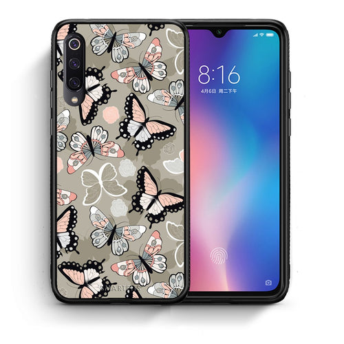 Θήκη Xiaomi Mi 9 Butterflies Boho από τη Smartfits με σχέδιο στο πίσω μέρος και μαύρο περίβλημα | Xiaomi Mi 9 Butterflies Boho case with colorful back and black bezels
